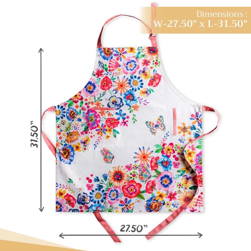 Maison d' Hermine Apron for women with Pocket 100% Cotton 27.50"x31.50" 1 Piece Adjustable Neck Strap & long ties Apron Men, Chef, Wedding, Cooking, Server Spring/Summer (Happy Florals - High Summer) - Image 4